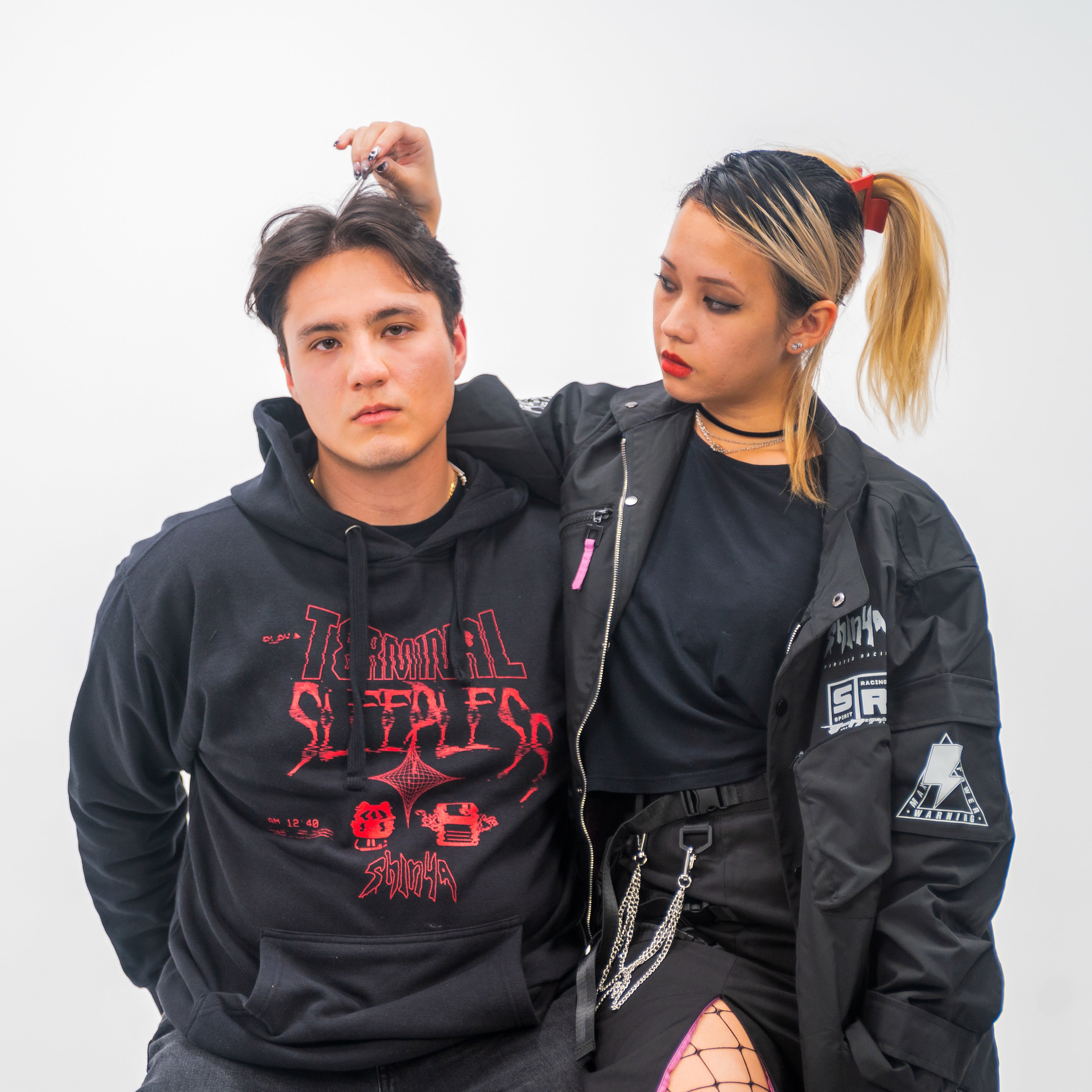 black and red shinya sleepless hoodie