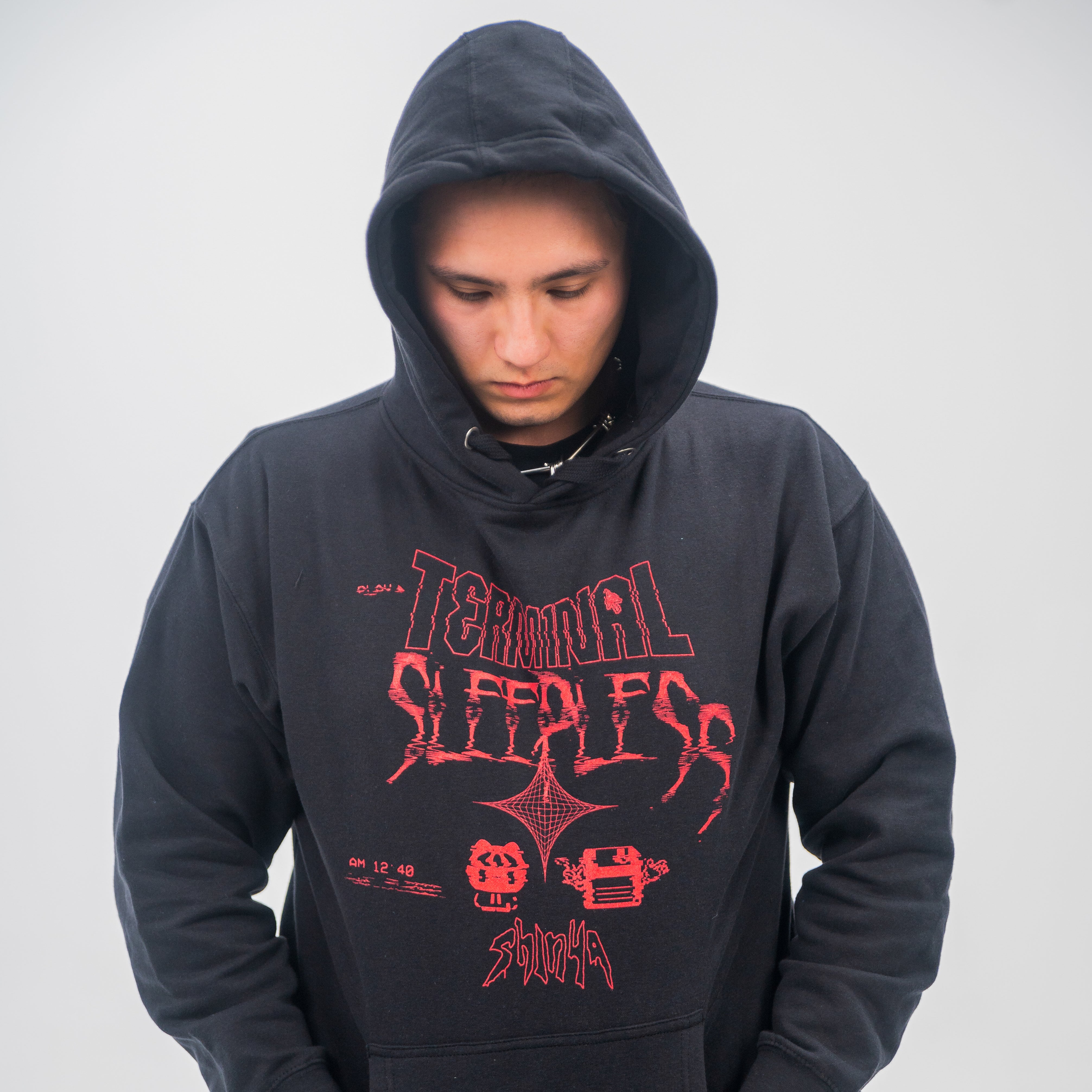 black and red shinya sleepless hoodie