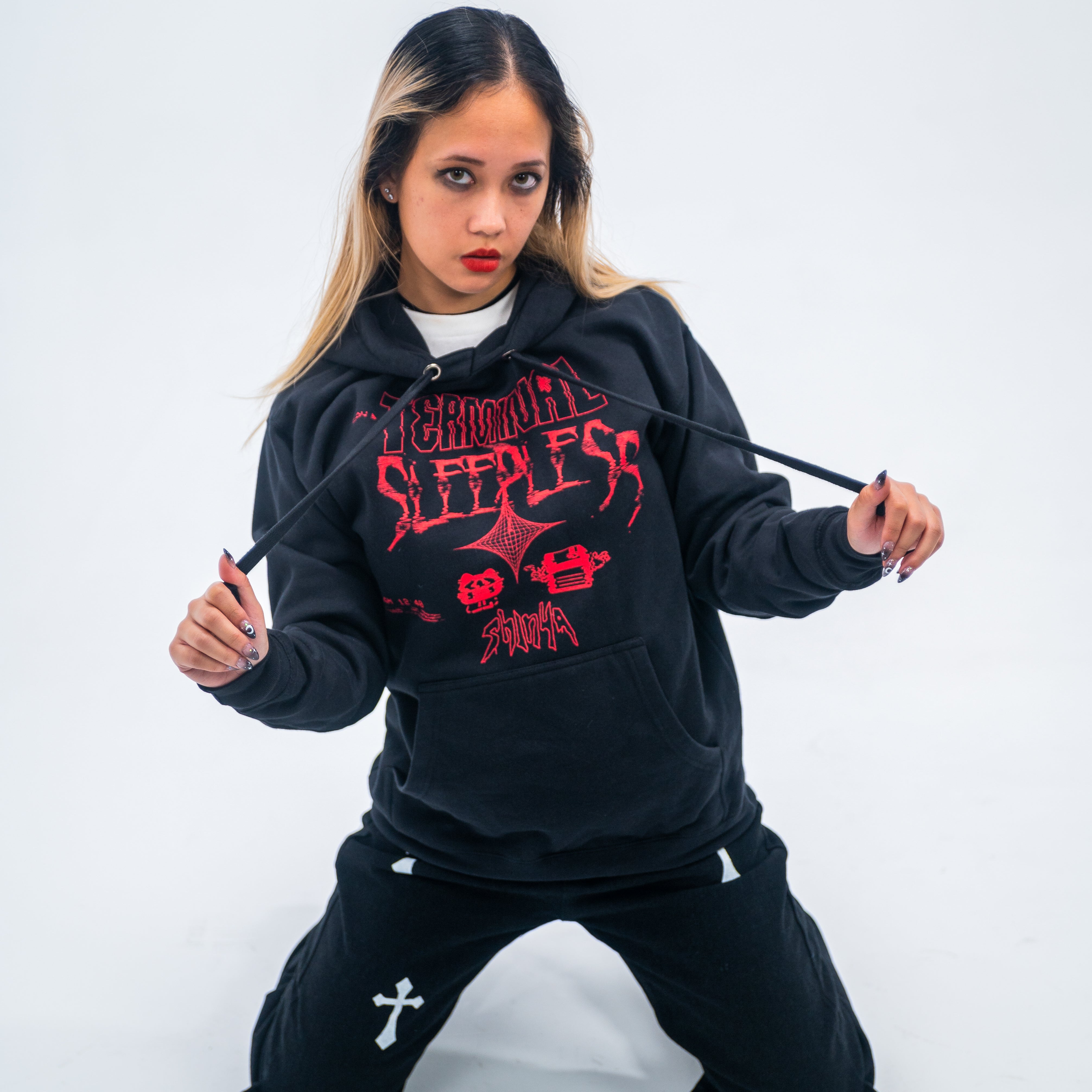 black and red shinya sleepless hoodie