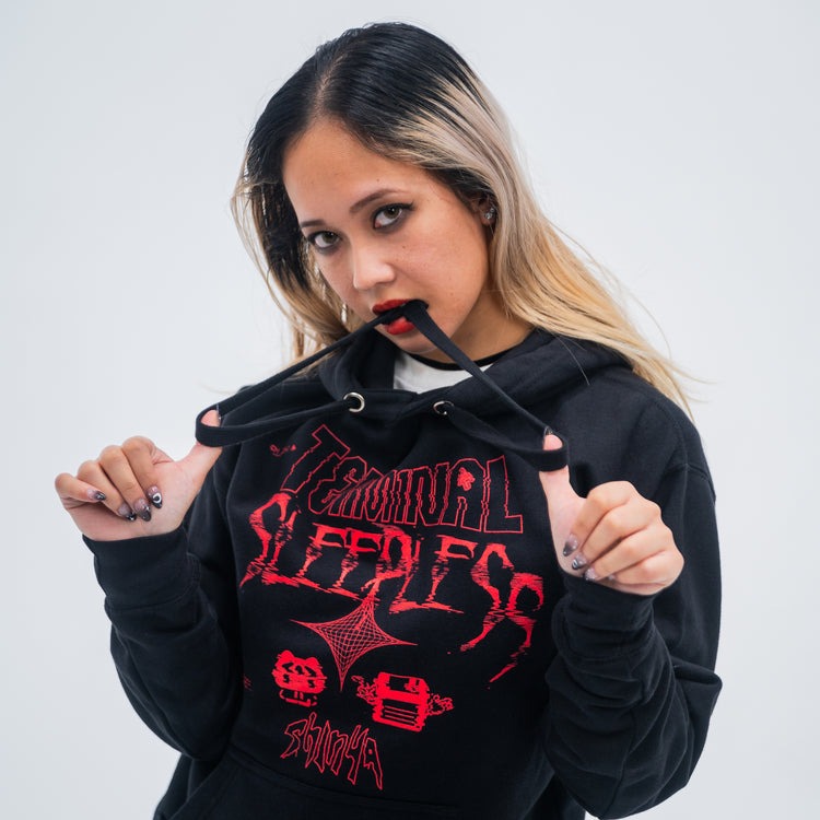 black and red shinya sleepless hoodie