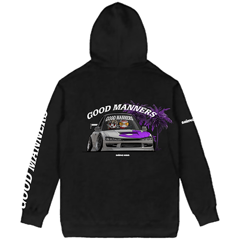 Black and purple shinya good manners hoodie