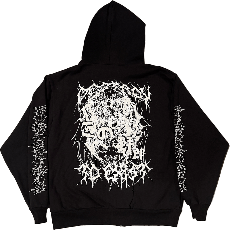 Black Heavyweight Destroy Shinya Hoodie with white print