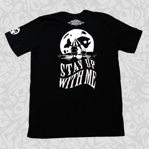 shinya anime shirt stay up late black & white back